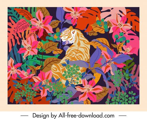 wild nature painting tiger floras decor classical design