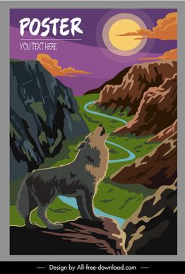 wild nature poster wolf mountain sketch classic design