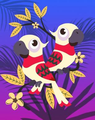 wild parrots background colored cartoon decor