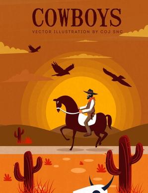 wild west banner cowboy icon classical dark design