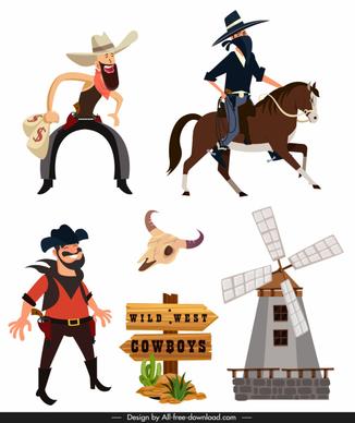 wild west cowboy design elements cartoon design