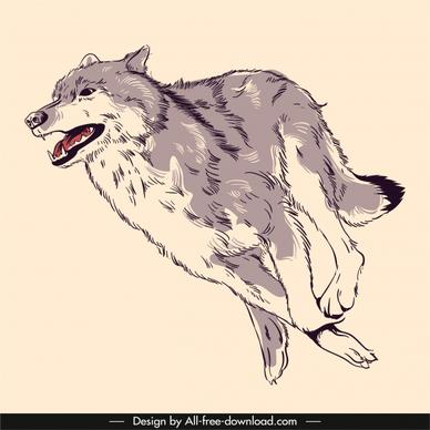 wild wolf painting dynamic handdrawn sketch classic design