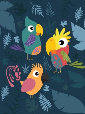 wildlife background colorful parrot icons plant backdrop