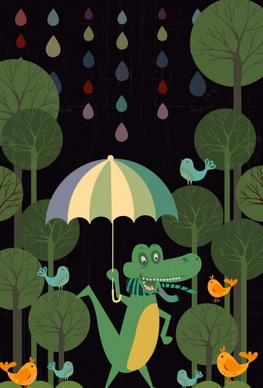 wildlife background stylized crocodile icon colored cartoon design