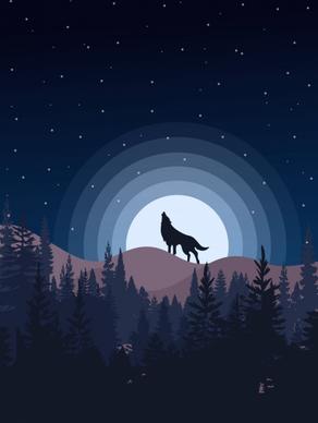 wildlife background wolf moon icon starry sky decor