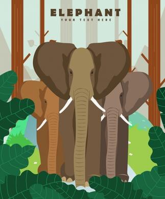 wildlife banner elephant icons multicolored design