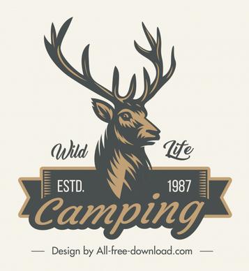 wildlife camping logo retro reindeer sketch