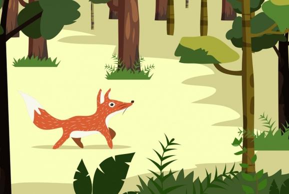 wildlife drawing fox tree icons cartoon design