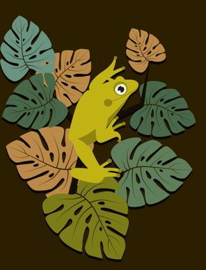 wildlife drawing green frog leaves icons classical design