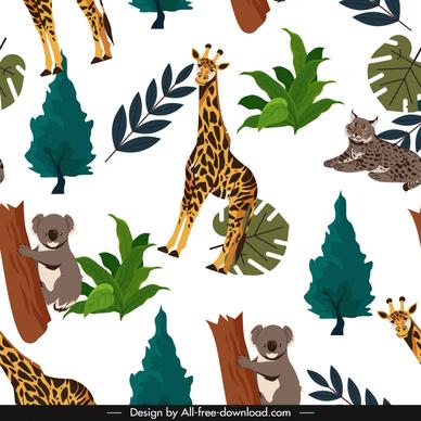 wildlife elements pattern repeating animals leaf sketch