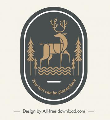 wildlife logotype reindeer sketch dark flat retro design