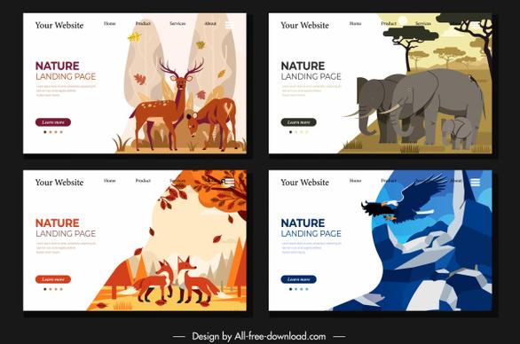 wildlife webpage templates reindeers elephant fox eagle sketch