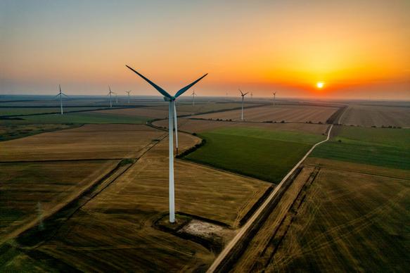 wind farm scenery picture high view sunset field 