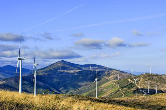 windfarm scenery picture high view mountain range 