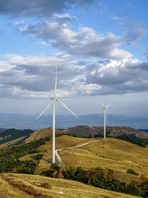 windfarm scenery picture high view mountain range 