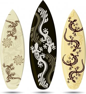surfboard decorative templates handdrawn flat gecko sketch