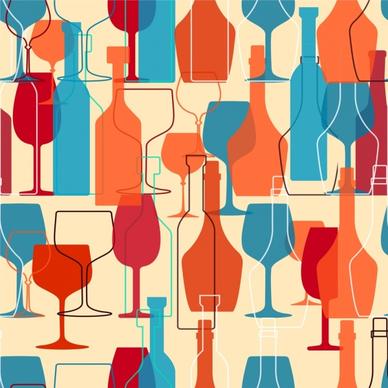 wine background bottles glasses decoration colorful repeating sketch
