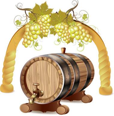 wine barrels and grapes vector
