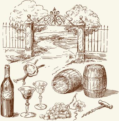 wine barrels vector