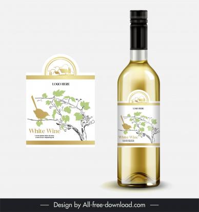 wine bottle packaging template elegant bright grape tree bird silhouette
