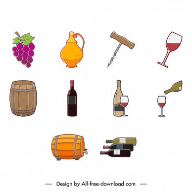 wine icons sets flat classical symbols sketch