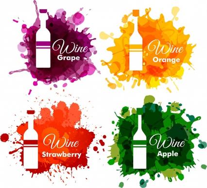 wine logo collection bottle design colorful grunge style