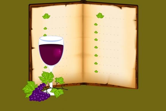 wine menu template open book grape icons retro decor
