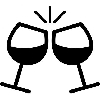 wineglass clinking sign icon flat black white dynamic sketch