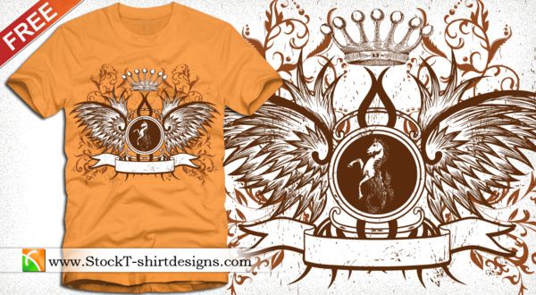 winged shield with crown and floral free tshirt design