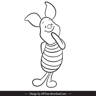 winnie the pooh cartoon design element piglet character sketch cute black white handdrawn outline 