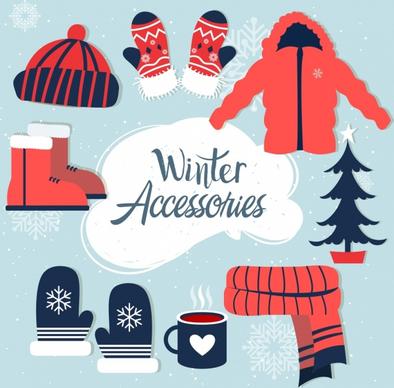 winter accessories design elements colored icons