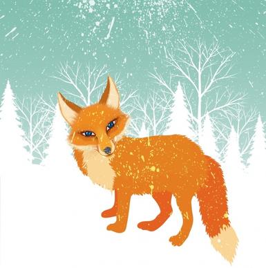 winter background orange fox snowy backdrop cartoon style