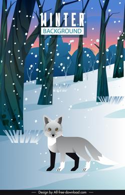 winter background template fox forest sketch cartoon design