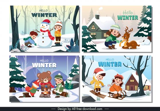 winter background templates collection cute cartoon 