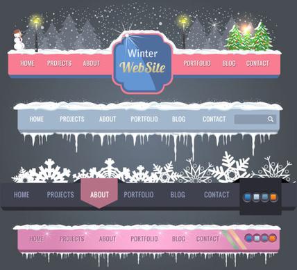 winter christmas style site navigation design vector