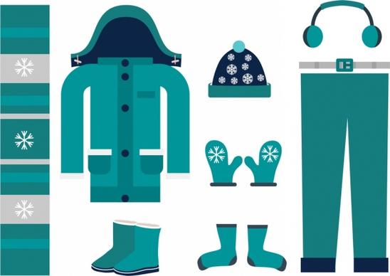 winter design element blue clothing icons