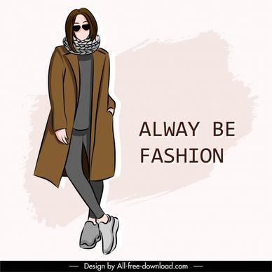 winter fashion poster cartoon character sketch