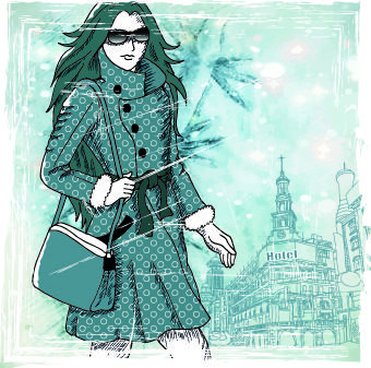 winter girl with grunge background vector