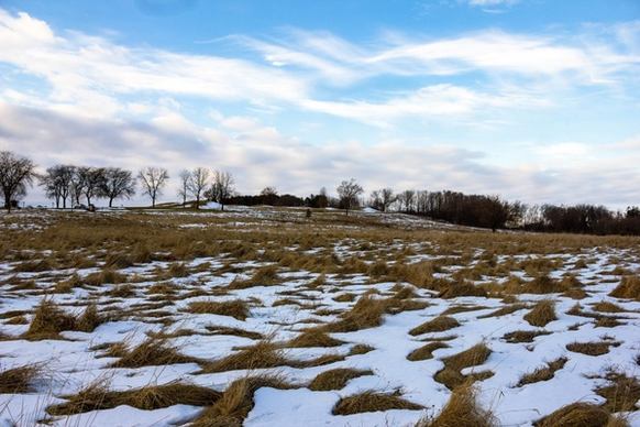 winter landscape at the mounds at aztalan state park wisconsin