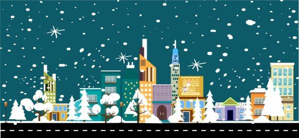 winter landscape theme snowy town decoration colored style