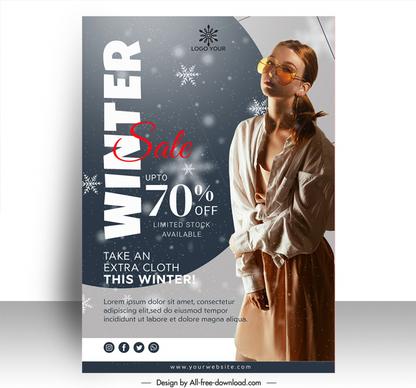 winter sale poster template modern elegant lady snowflakes decor