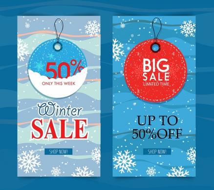 winter sales posters snowflakes tags decor vertical design