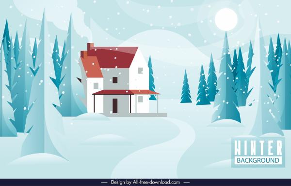 winter scenery background bright classic sketch