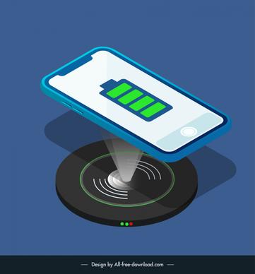 wireless charger icon 3d modern smartphone charging tool sketch 