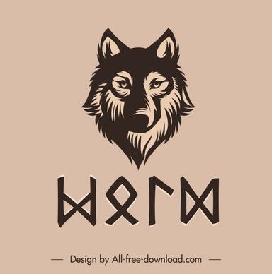 wolf logotype classical handdrawn outline 