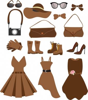 woman fashion accessories icons black brown design