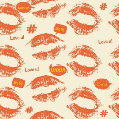 woman lips background red printed icons repeating design