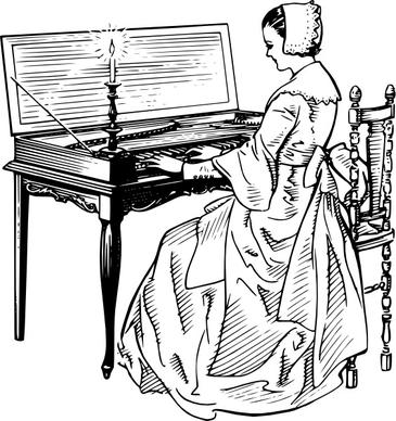 Woman Playing A Clavichord clip art
