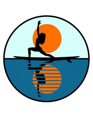 woman practicing sup yoga in sunset icon