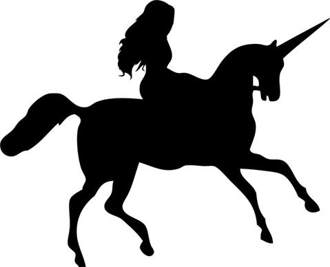 woman riding unicorn vector illustration with silhouette style